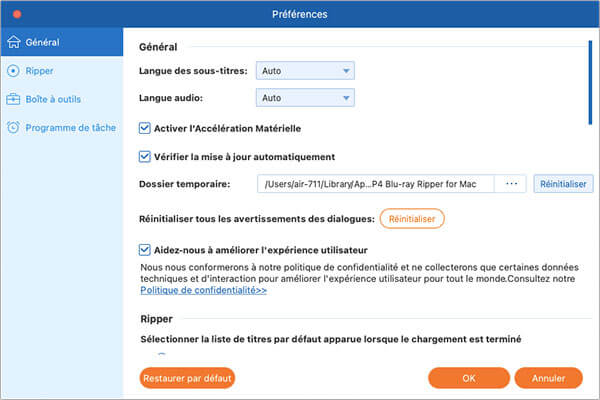 L'onglet Général sous Préférences