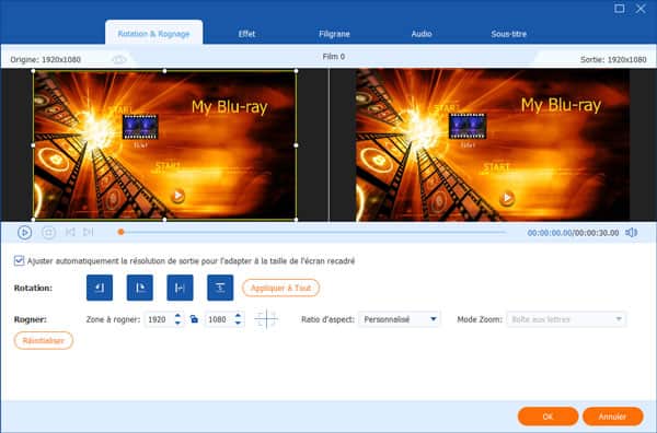 Rogner la vidéo Blu-ray