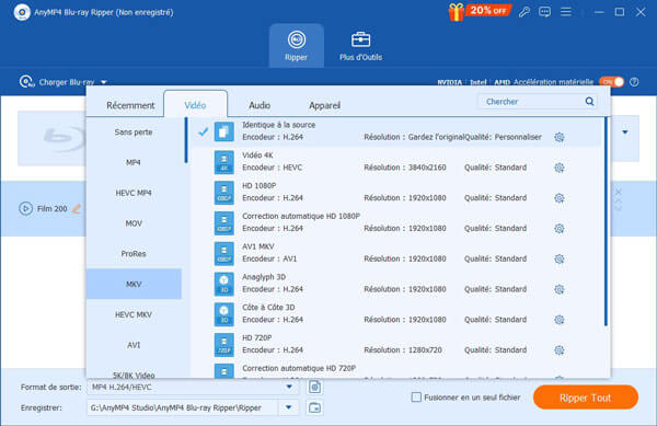 Sélectionner le format de sortie