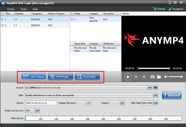 Choisir le mode de copie DVD