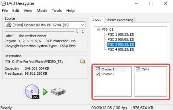 L'interface de DVD Decrypter