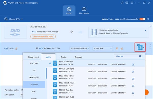 Sélectionner le format de sortie
