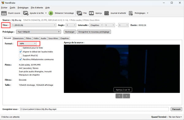 Choisir le format de sortie sur HandBrake