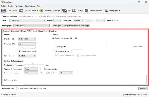 Personnaliser les paramètres sur HandBrake