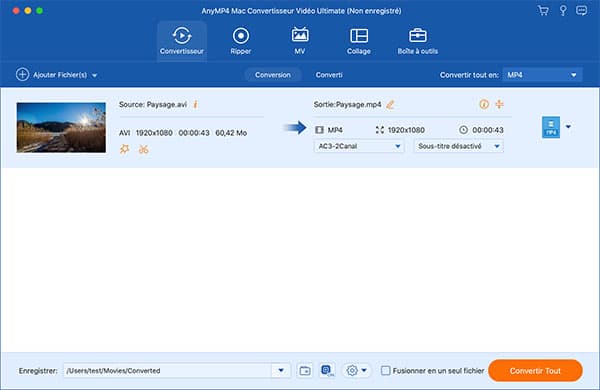 Convertir AVI en MP4 sur Mac