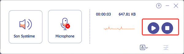 Les boutons pour contrôler l’enregistrement