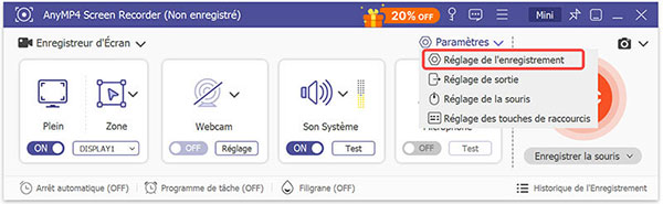 Choisir le Réglage de l’enregistrement