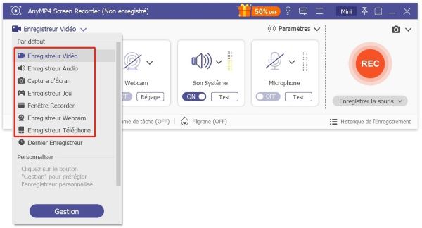 Interface d’AnyMP4 Screen Recorder