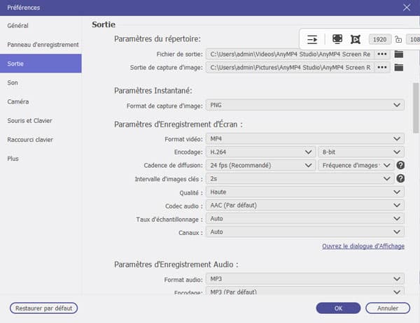 Ajuster des paramètres de sortie