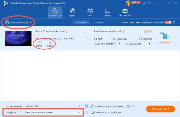 Ajouter le fichier à convertir en MP4
