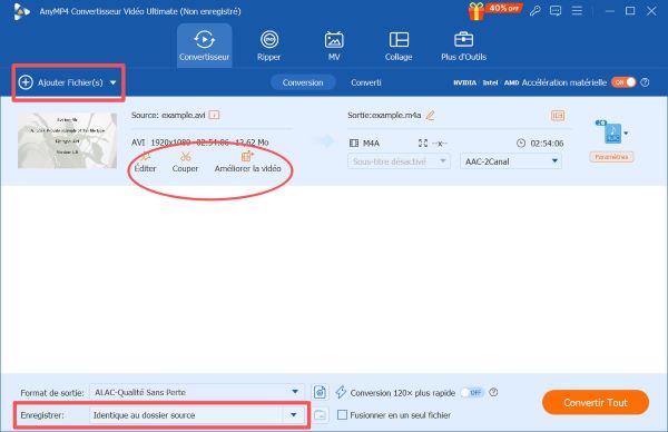 Ajouter le fichier à convertir et définir le dossier cible