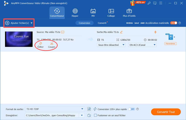 Ajouter le fichier TS à convertir
