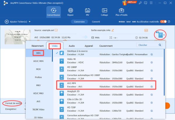 Définir le format cible