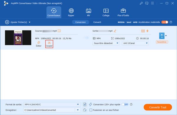 Accéder à la fonction de Couper