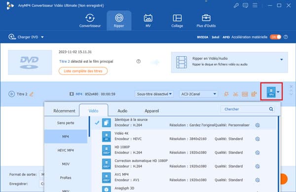 Choisir le format de sortie
