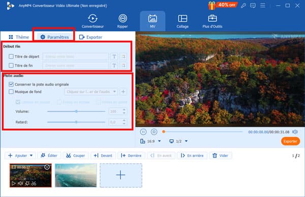 Définir les titres et la piste audio