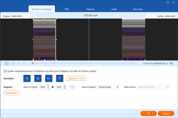 Rotation & Rognage de la vidéo