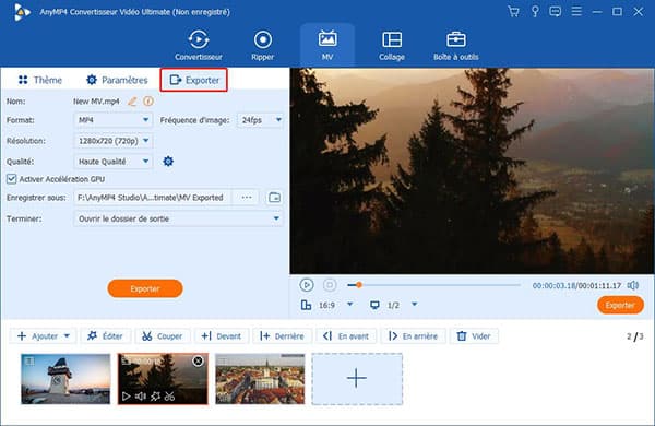 Exporter le clips vidéo