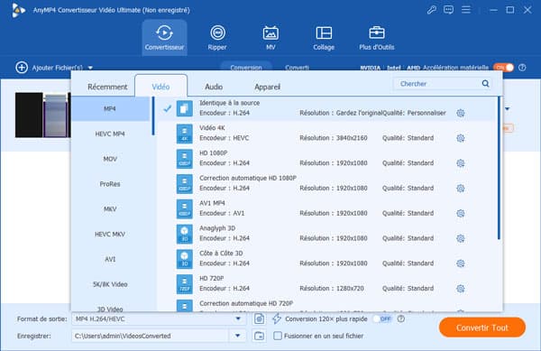 Définir le format et enregistrer