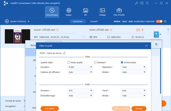Modifier des paramètres vidéo