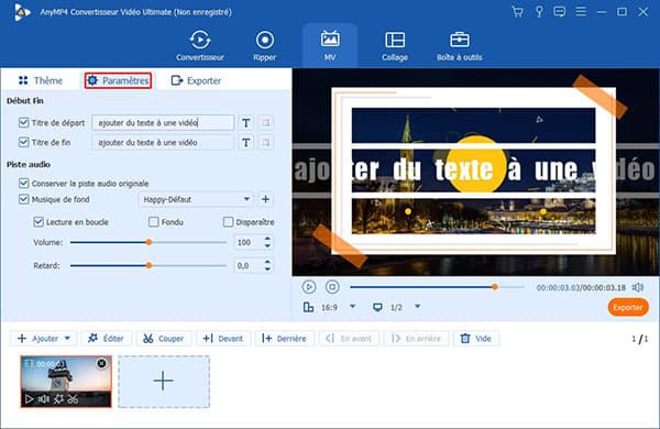Définir les paramètres du clips vidéo