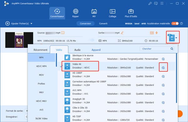 Sélectionner le mode de sortie 4K