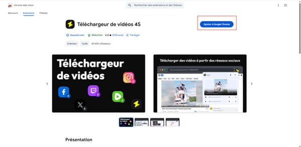 Ajouter le 4saved pour télécharger des vidéos sur des sites Internet Google Chrome