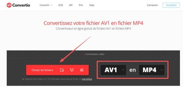 Ajouter le fichier à convertir avec Convertio