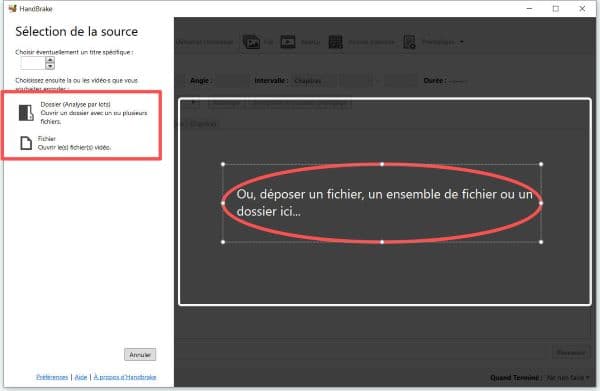 Ajouter le fichier à convertir avec HandBrake