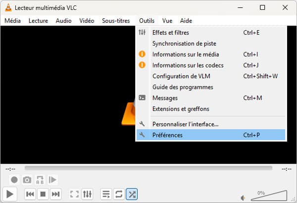 Changer la zone dans VLC