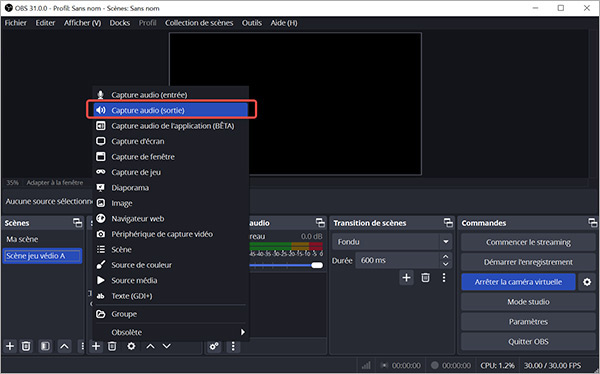 Choisir la capture audio de sortie