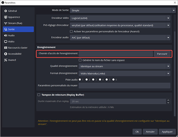 Choisir emplacement du stockage