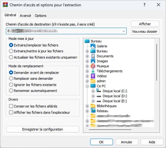 Chemin d'acces sur WinRAR