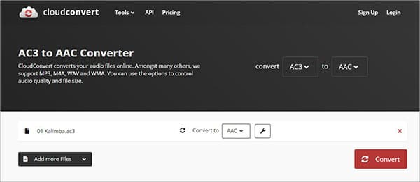 Convertir AC3 en AAC en ligne gratuitement avec Cloudconvert