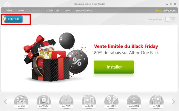 Coller l’URL sur Freemake Video Downloader