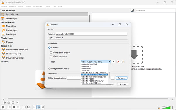 Sélectionner le format vidéo