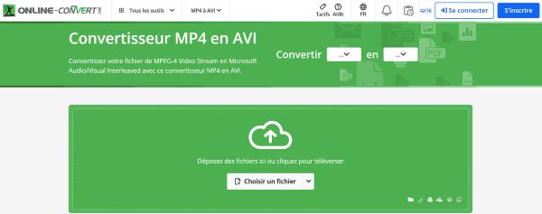 Convertir MP4 en AVI avec OnlineConvert