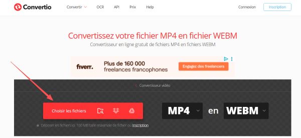 Convertir MP4 en WebM avec Convertio