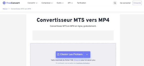 Convertir MTS en MP4 avec FreeConvert