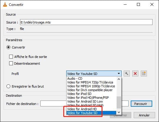 Convertir une vidéo pour YouTube avec VLC