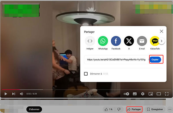 Copier l’URL de la vidéo YouTube