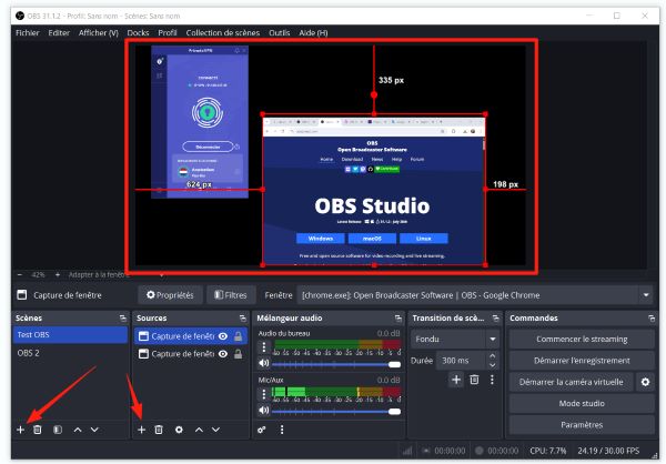 Définir la scène à capturer avec OBS