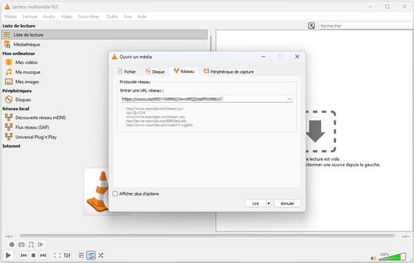 Entrer la URL réseau