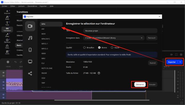 Exporter la video dans Movavi