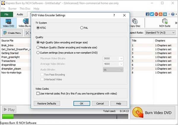Modifier le menu d'Express Burn