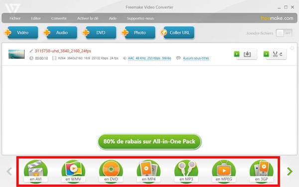 Choisir format de sortie sur Freemake Video Converter