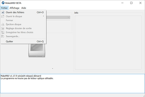 Interface de MakeMKV