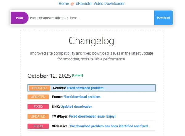 Télécharger une vidéo XHamster via pastedownload.com