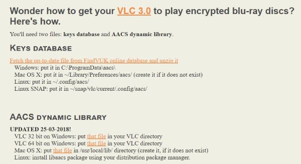 Télécharger enregistrer les fichiers keydb.cfg et libaacs