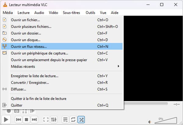 Ouvrir un flux réseau dans VLC
